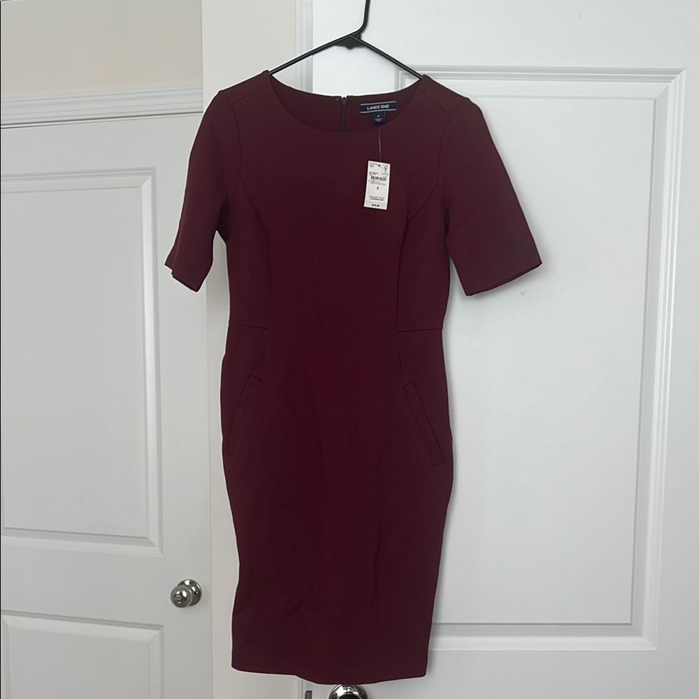 Lands' End Red Sheath Midi Dress for Work